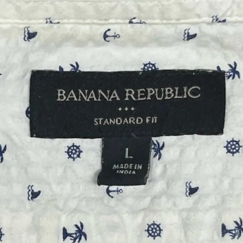 Banana Republic Shirt L Nautical Anchor Palm Tree Cotton Beach Cruise Casual